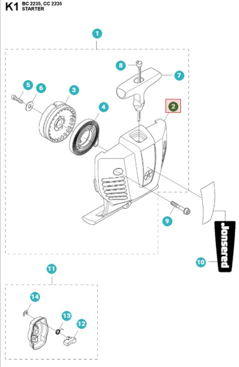 Startapparathus Jonsered GC2236, BC2235, CC2235, CC2236 i gruppen Reservdelar Röjsågar / Startsystem & startdelar / Startapparat hos Motorsågsbutiken (5441264-01)